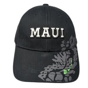 Maui Strapback Hat Black One Size Embroidered Adjustable Vent Holes